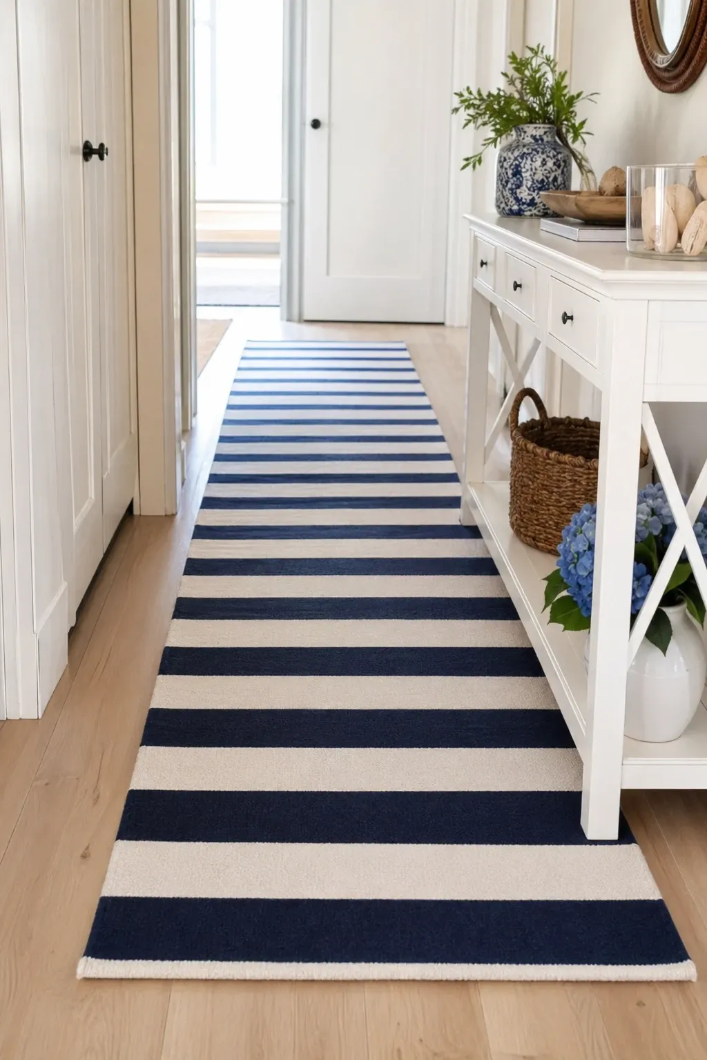nautical stripes in a entryway