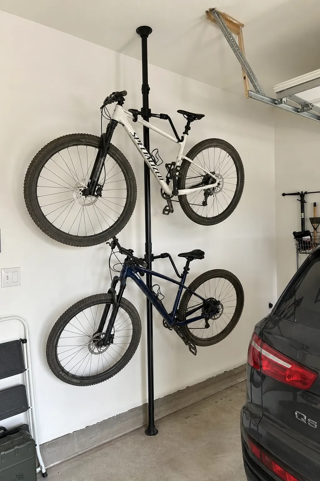 ceiling-mounted pulley system in a garage
