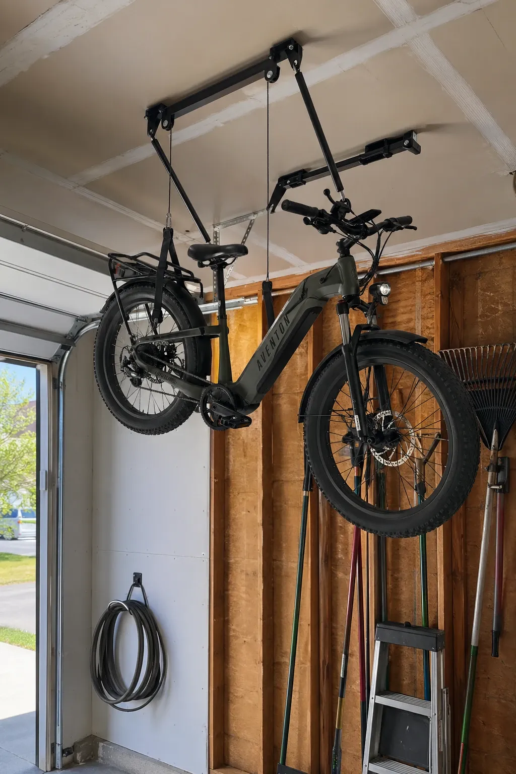 diy pallet bike stand in a garage