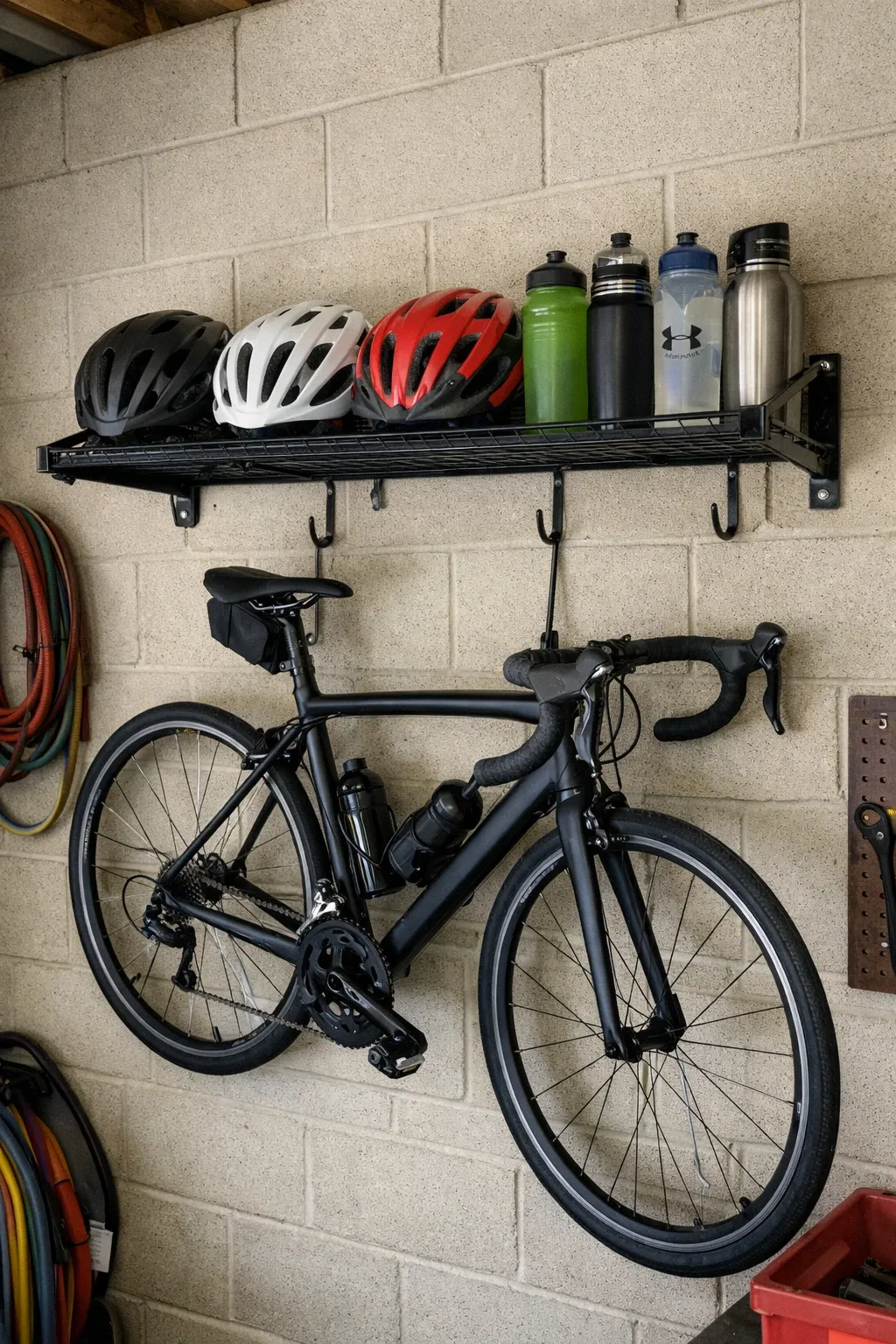 under-stair or niche custom shelving in a garage