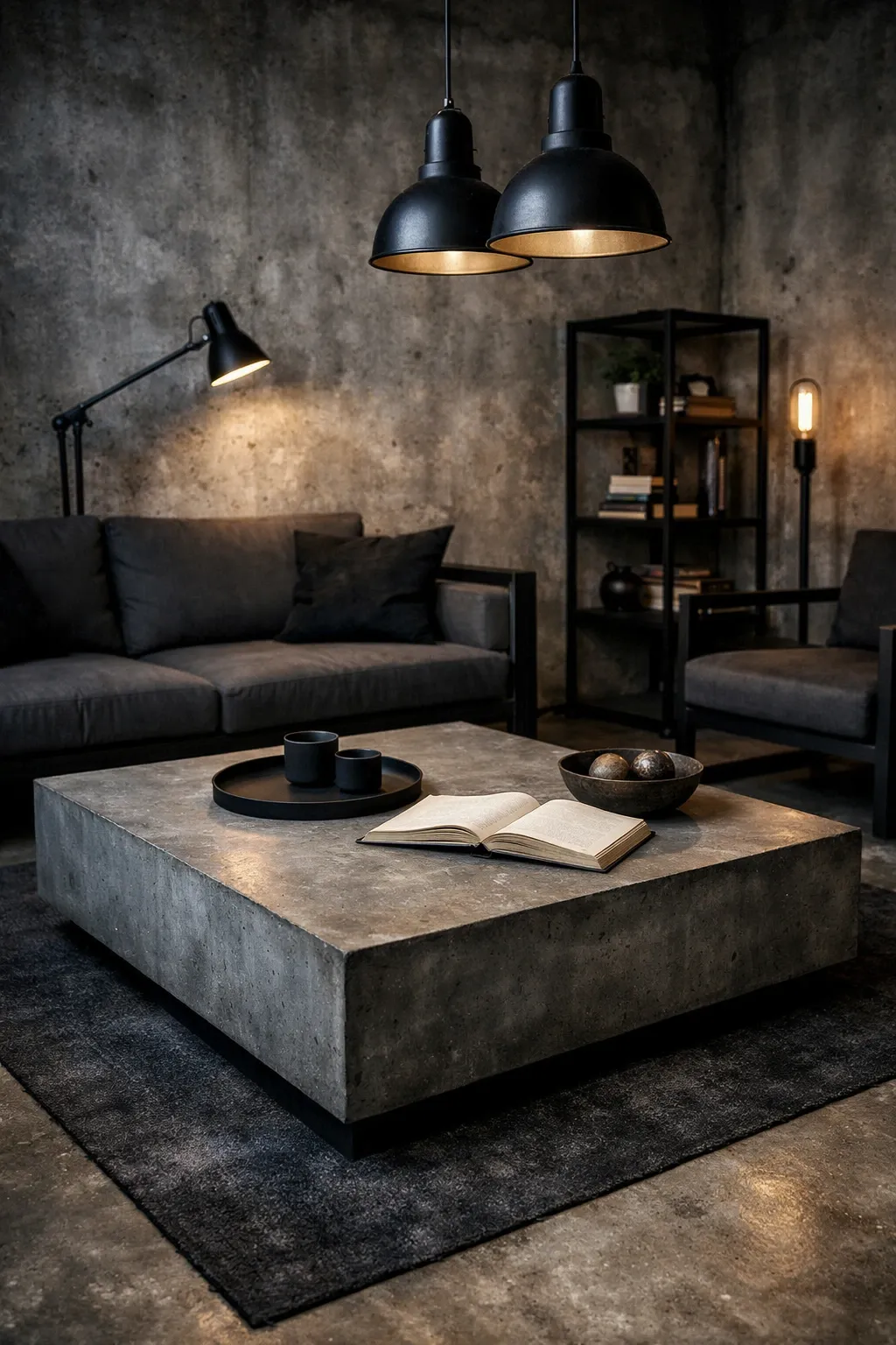 grey and navy blue combination in a living room