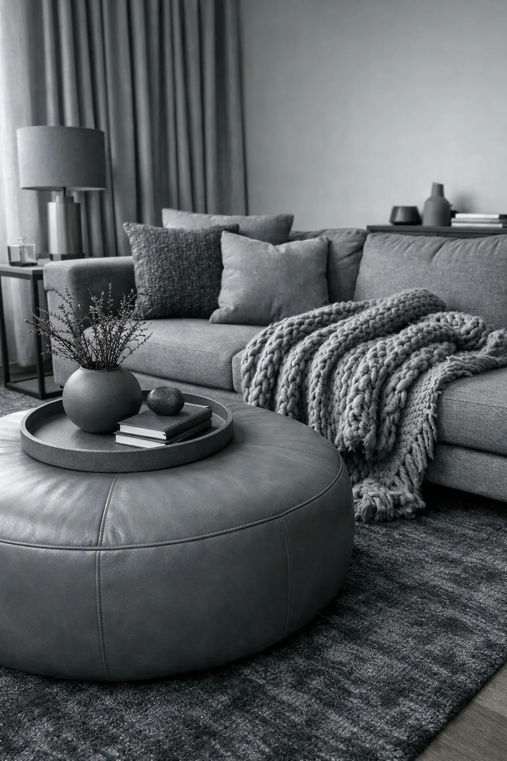 light grey and blush pink in a living room