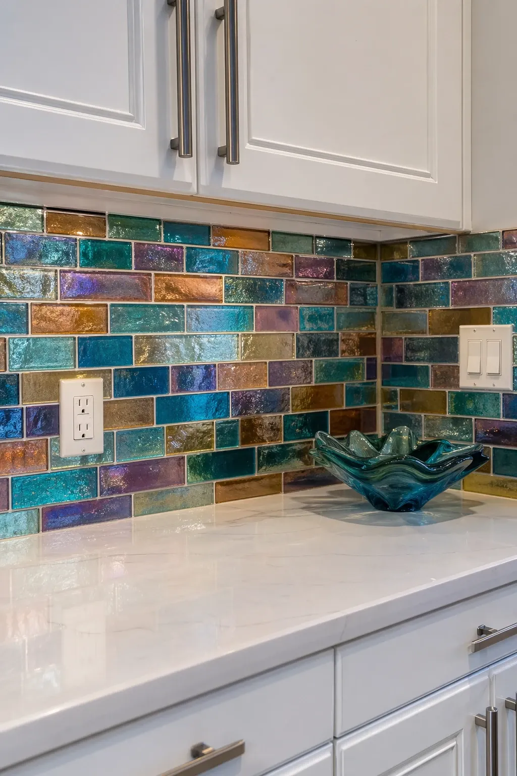 glass tile backsplash in a kitchen