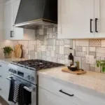 white subway tile with dark grout in a kitchen
