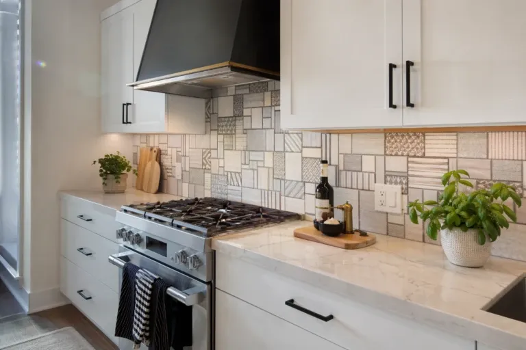 white subway tile with dark grout in a kitchen