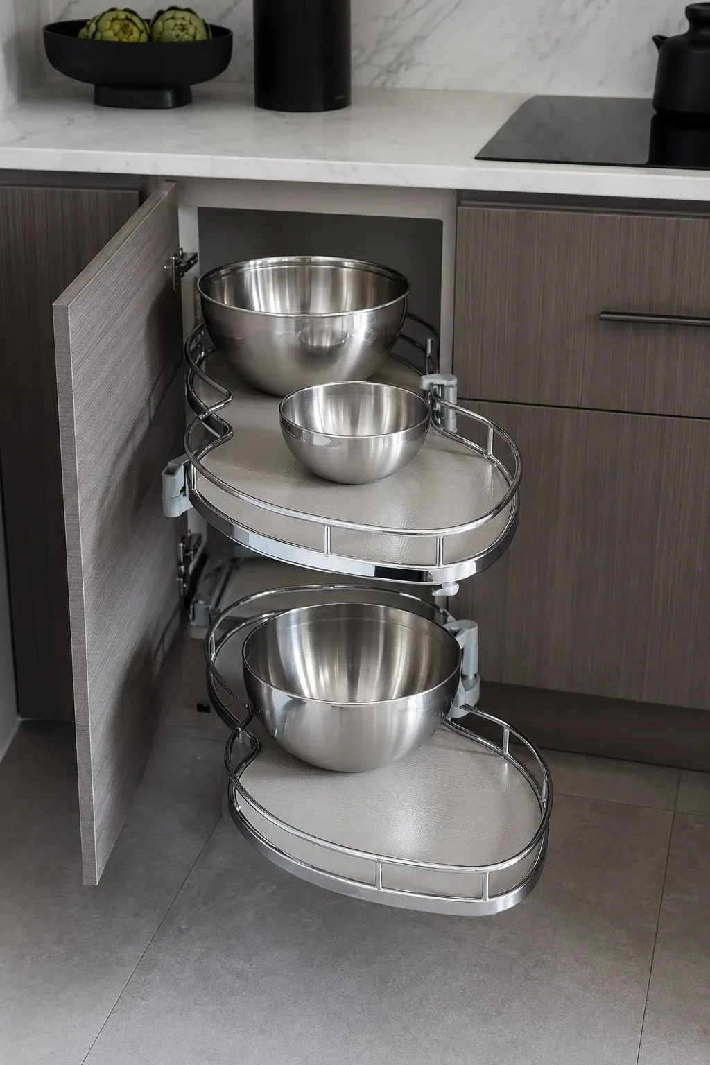 blind corner pull-out in a kitchen
