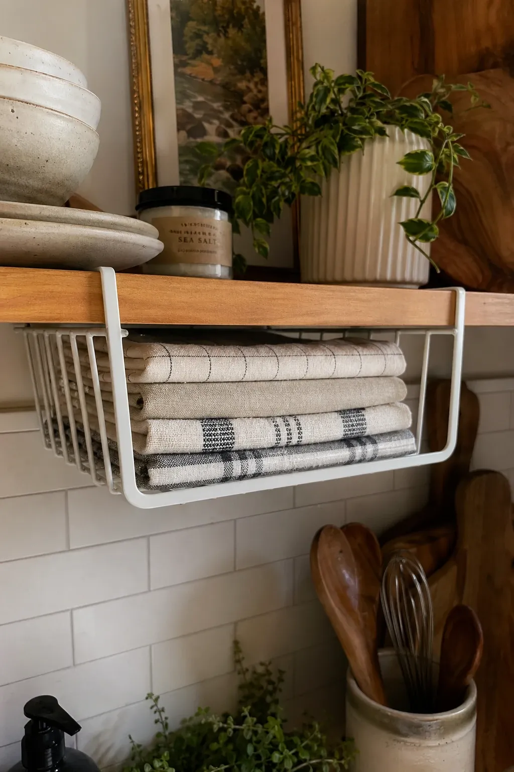 magnetic knife strip inside a cabinet in a kitchen