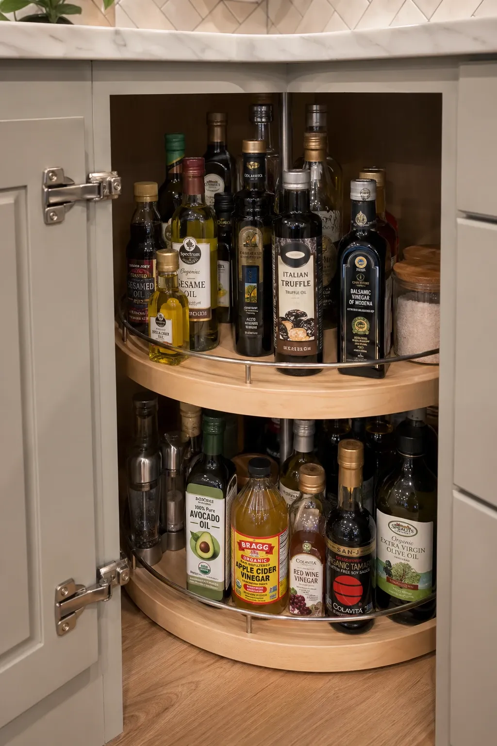 over-the-door cabinet organizer in a kitchen