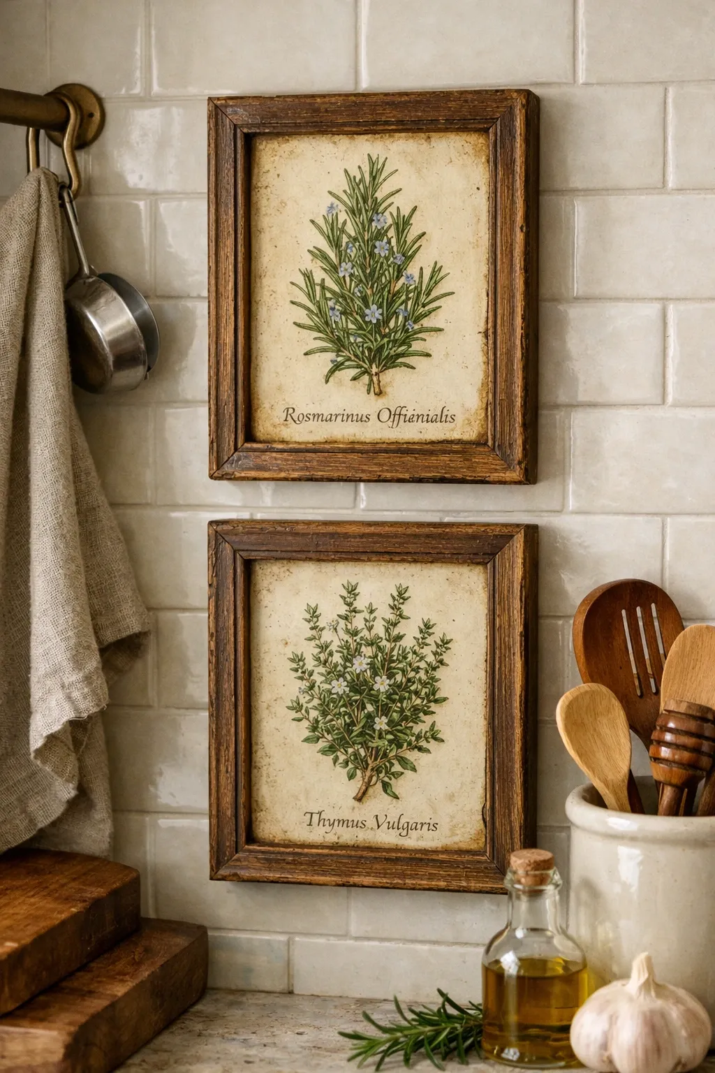 botanical prints in a kitchen
