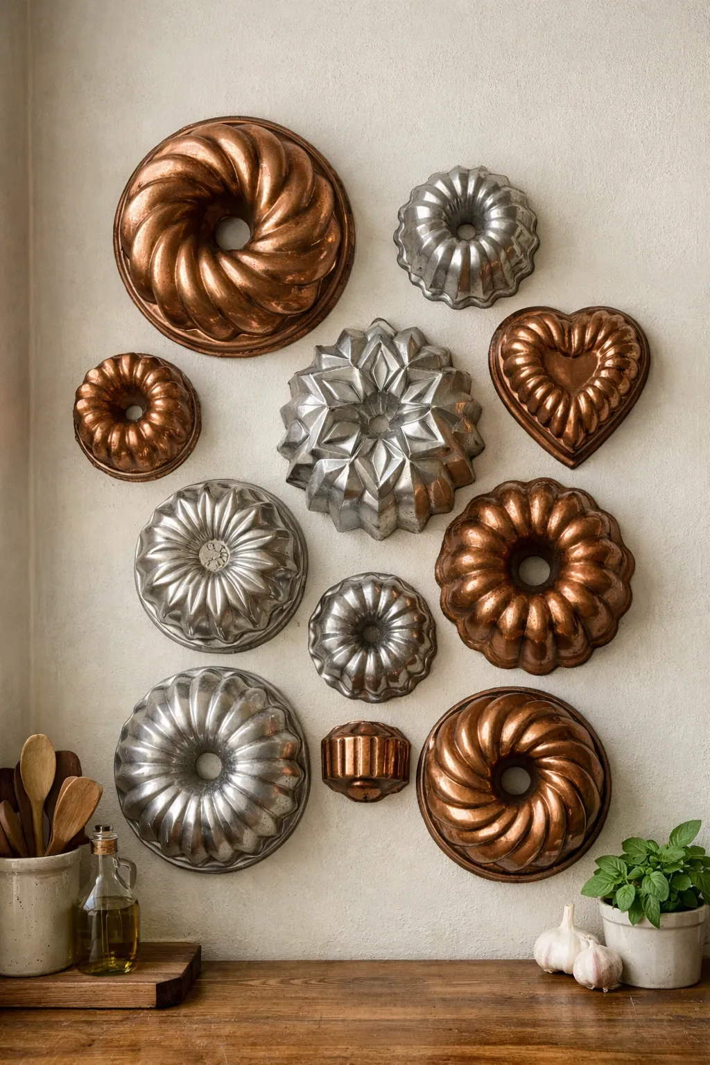 bundt pan wall art in a kitchen