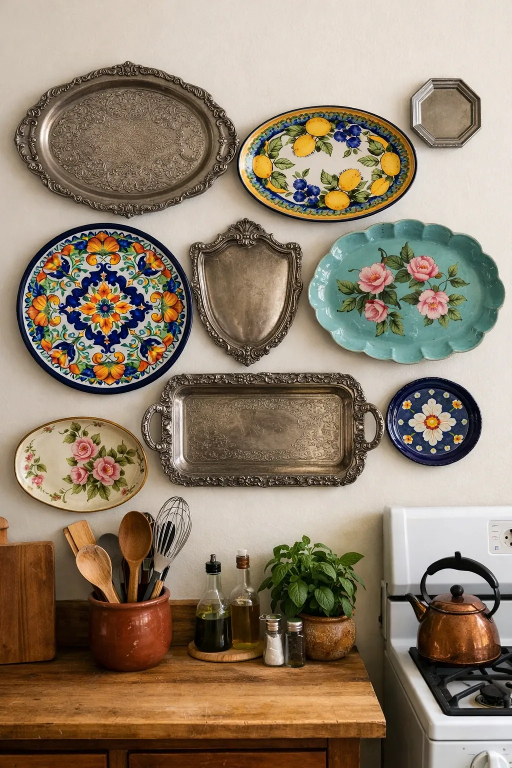 decorative tray wall in a kitchen
