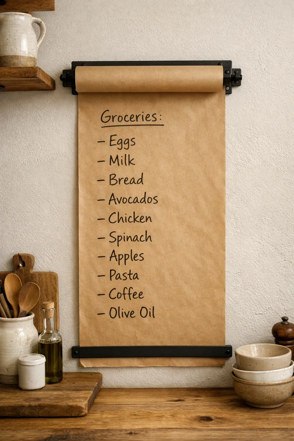 kraft paper menu board in a kitchen