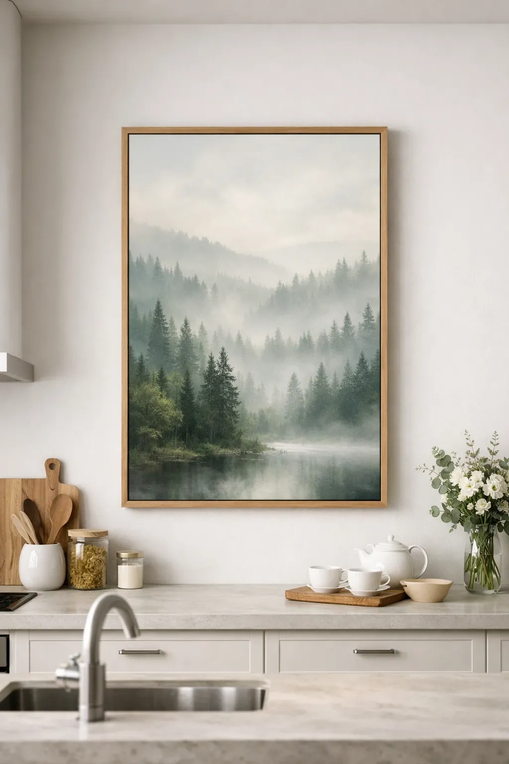 landscape art in a kitchen