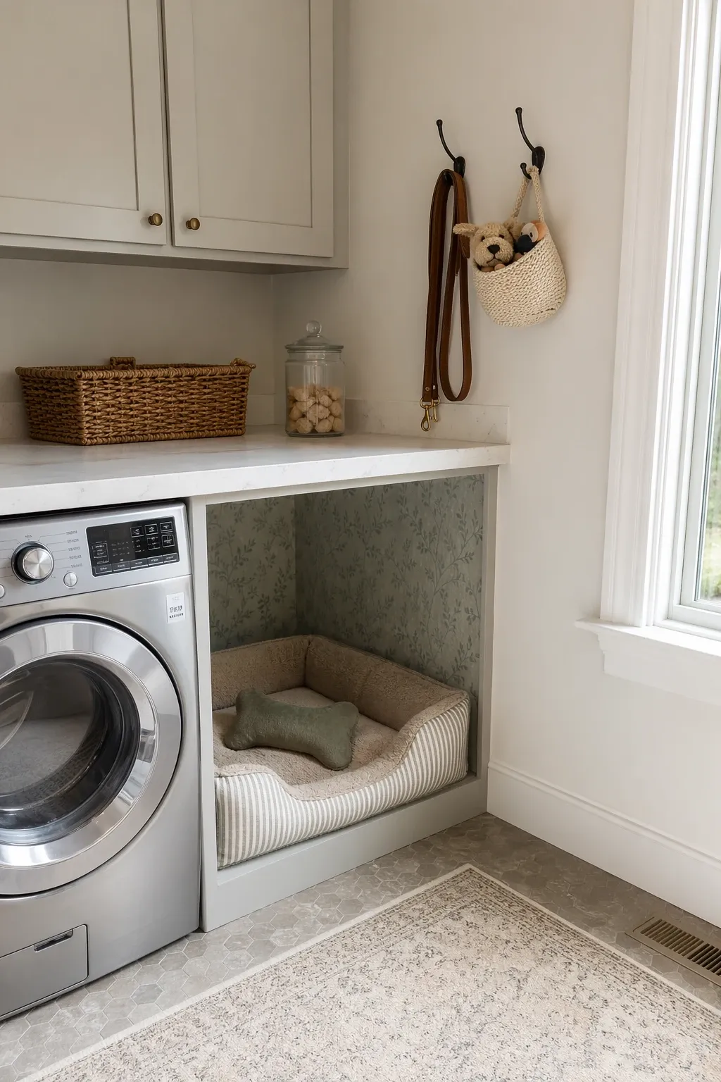 choose a countertop material that can handle wet baskets in a laundry