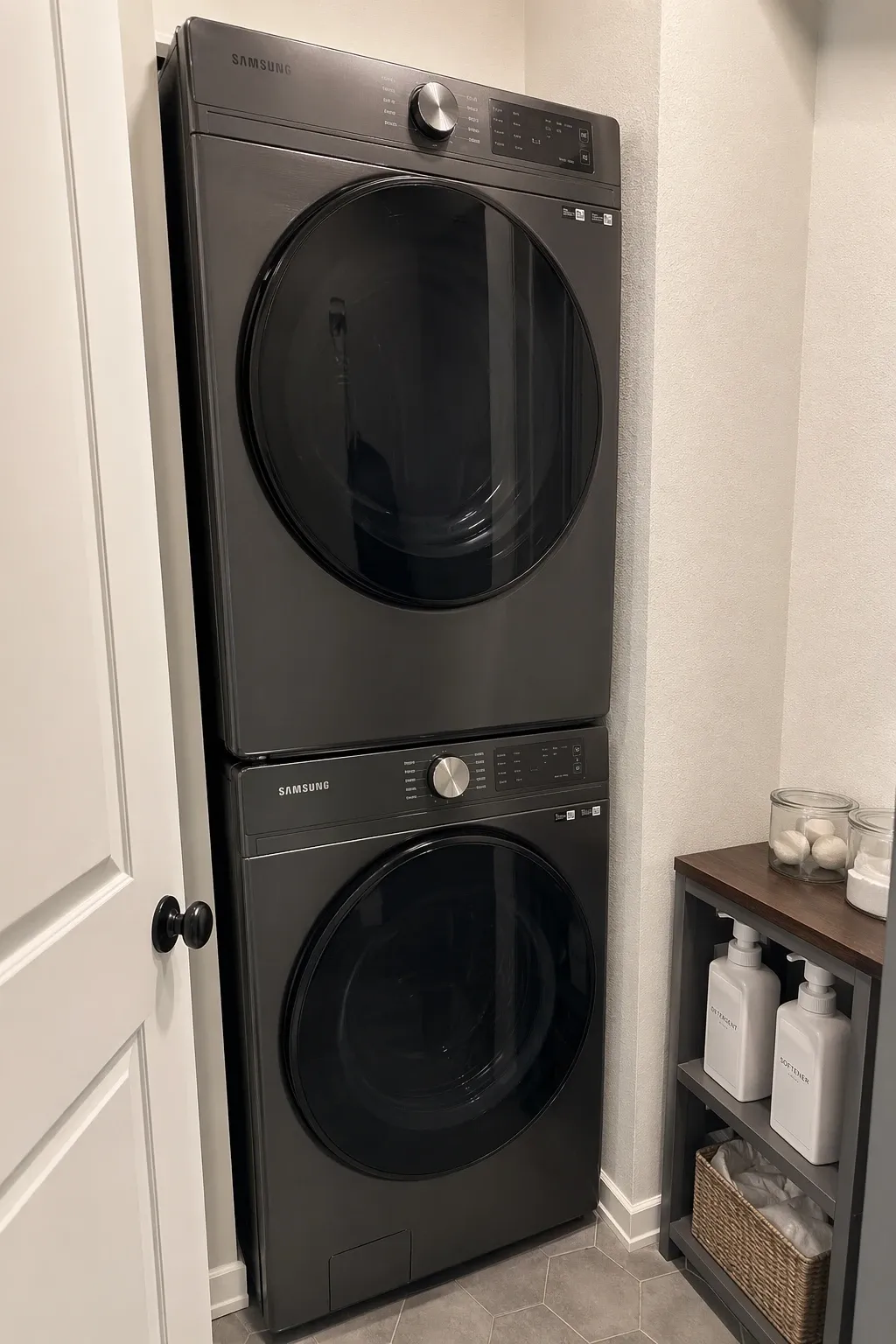 get a rolling cart that fits the gap beside the dryer in a laundry