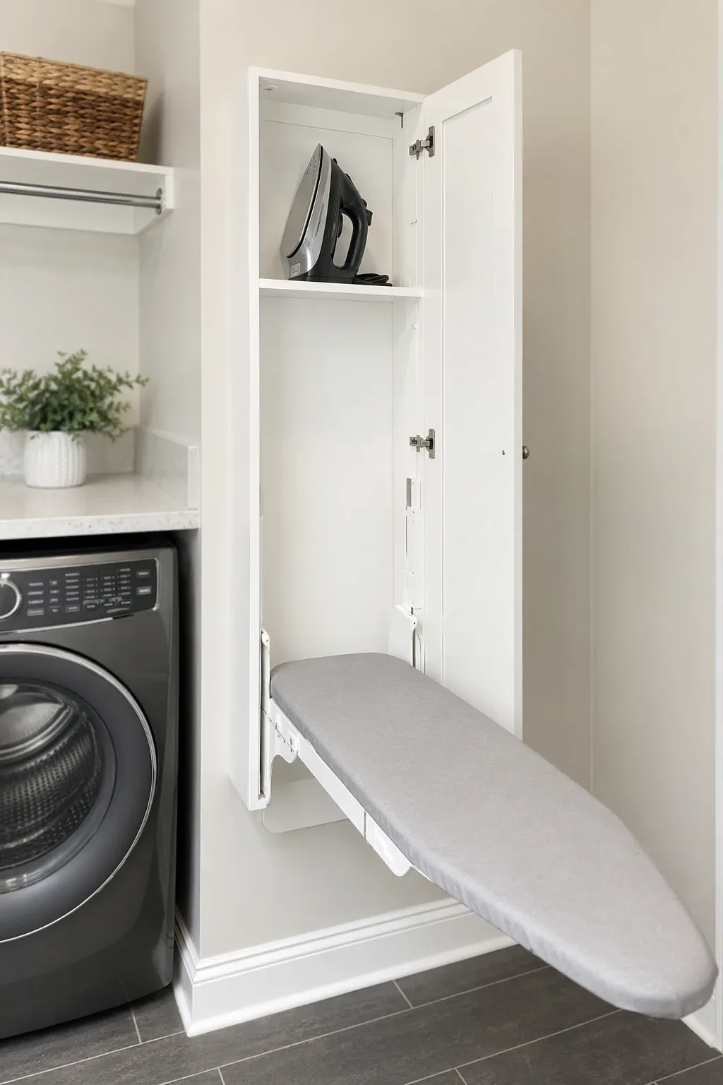 hang a pegboard instead of buying more cabinets in a laundry