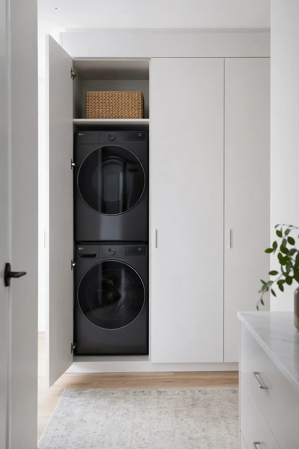 install shelving above the appliances, not just beside them in a laundry