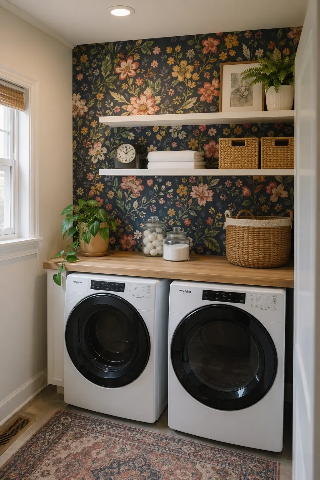 put down peel-and-stick tile over the ugly vinyl in a laundry