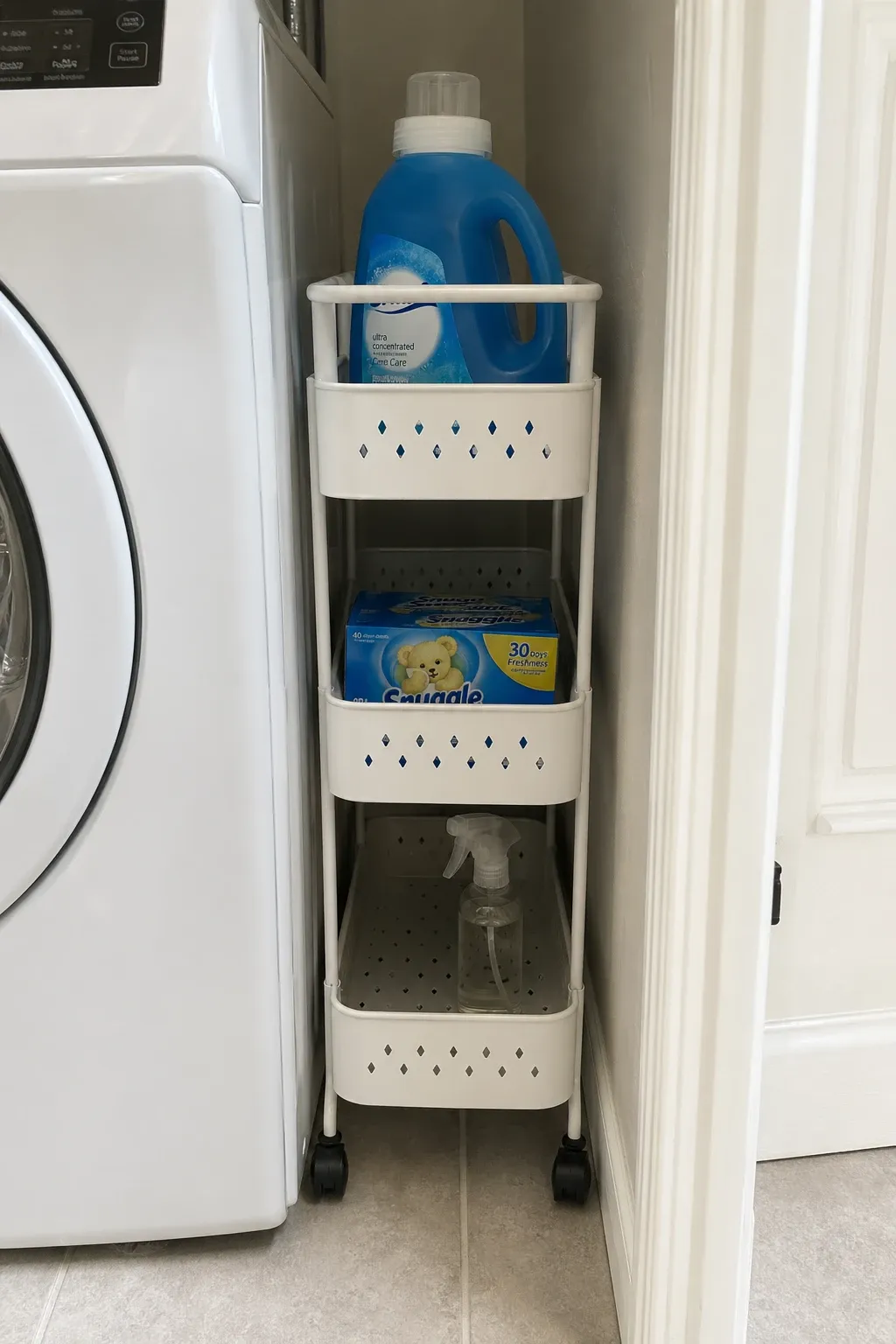pull-out hamper cabinet in a laundry