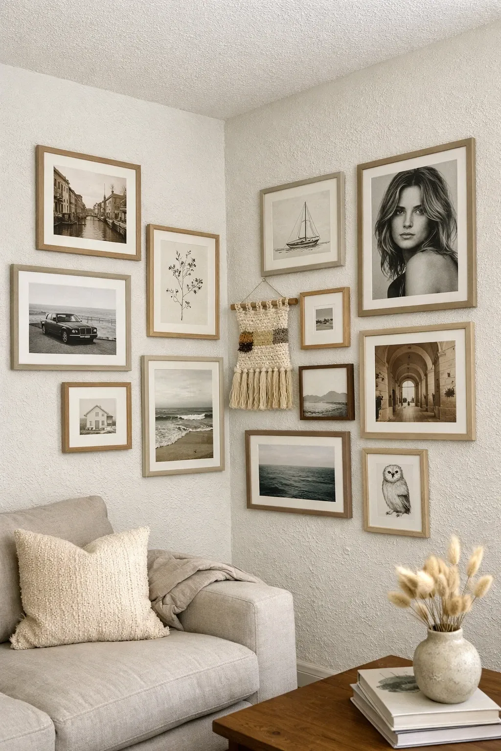 art display corner in a living room