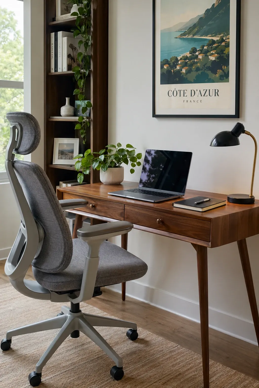 compact home office in a living room