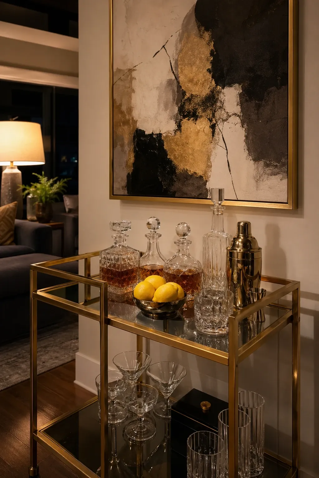 home bar setup in a living room