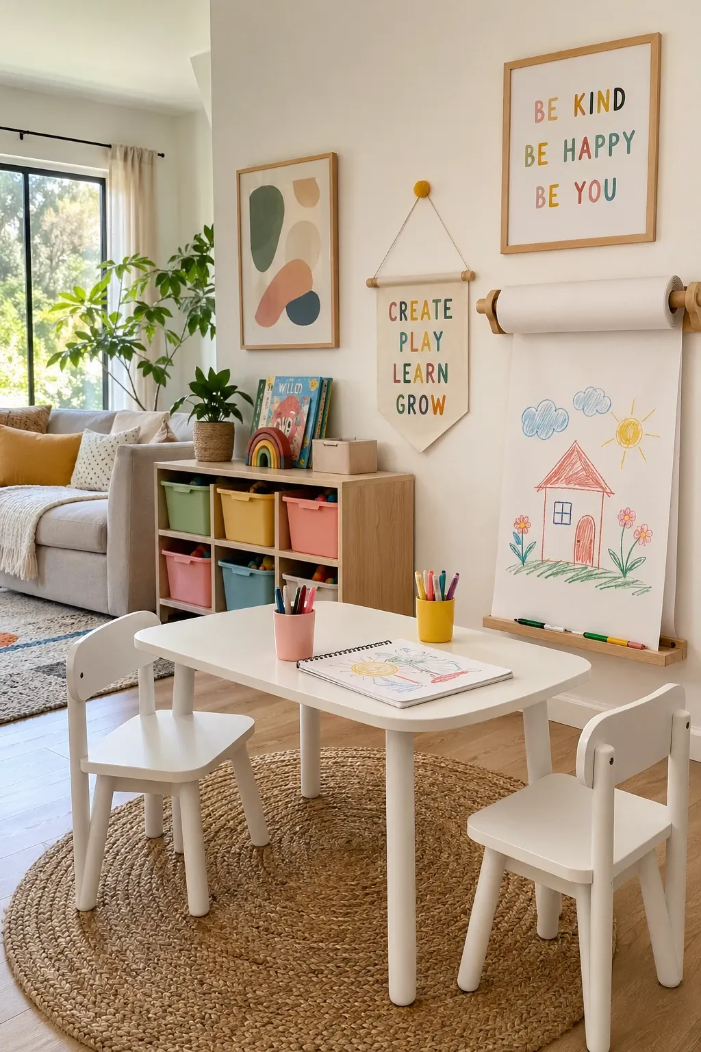 kids creative corner in a living room