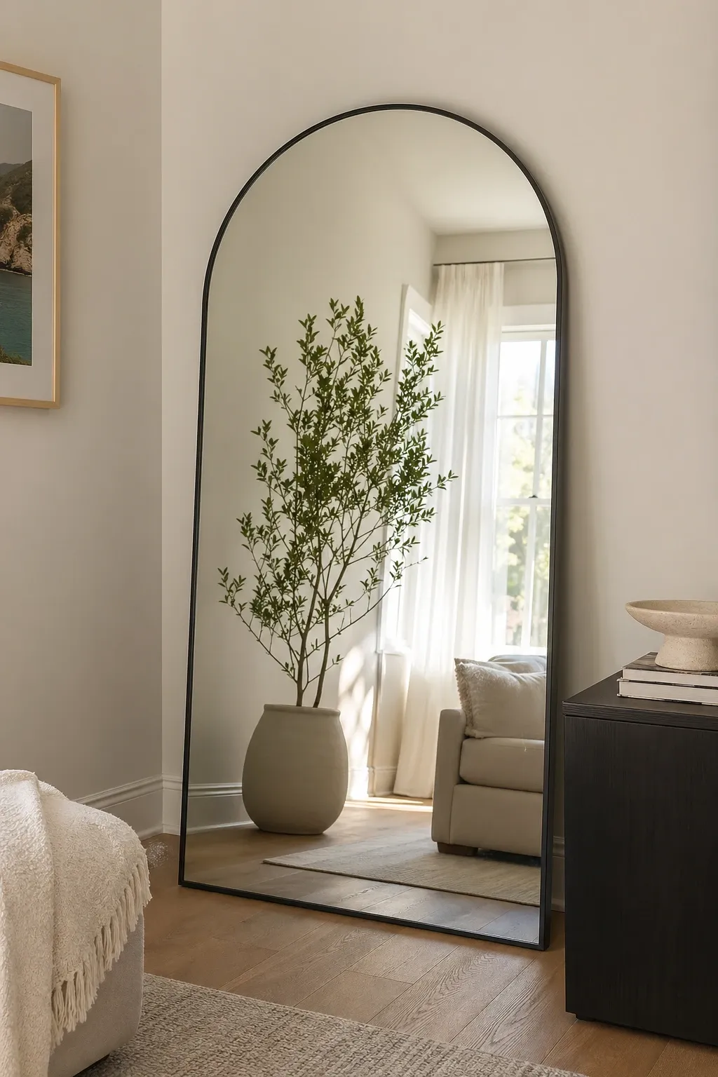 oversized mirror in a living room