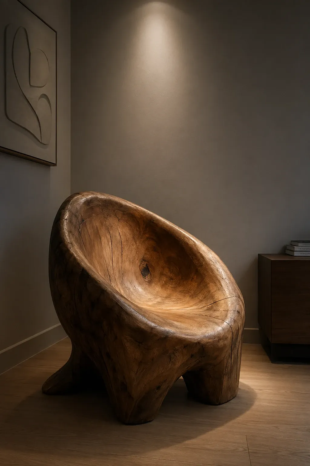 sculptural statement piece in a living room
