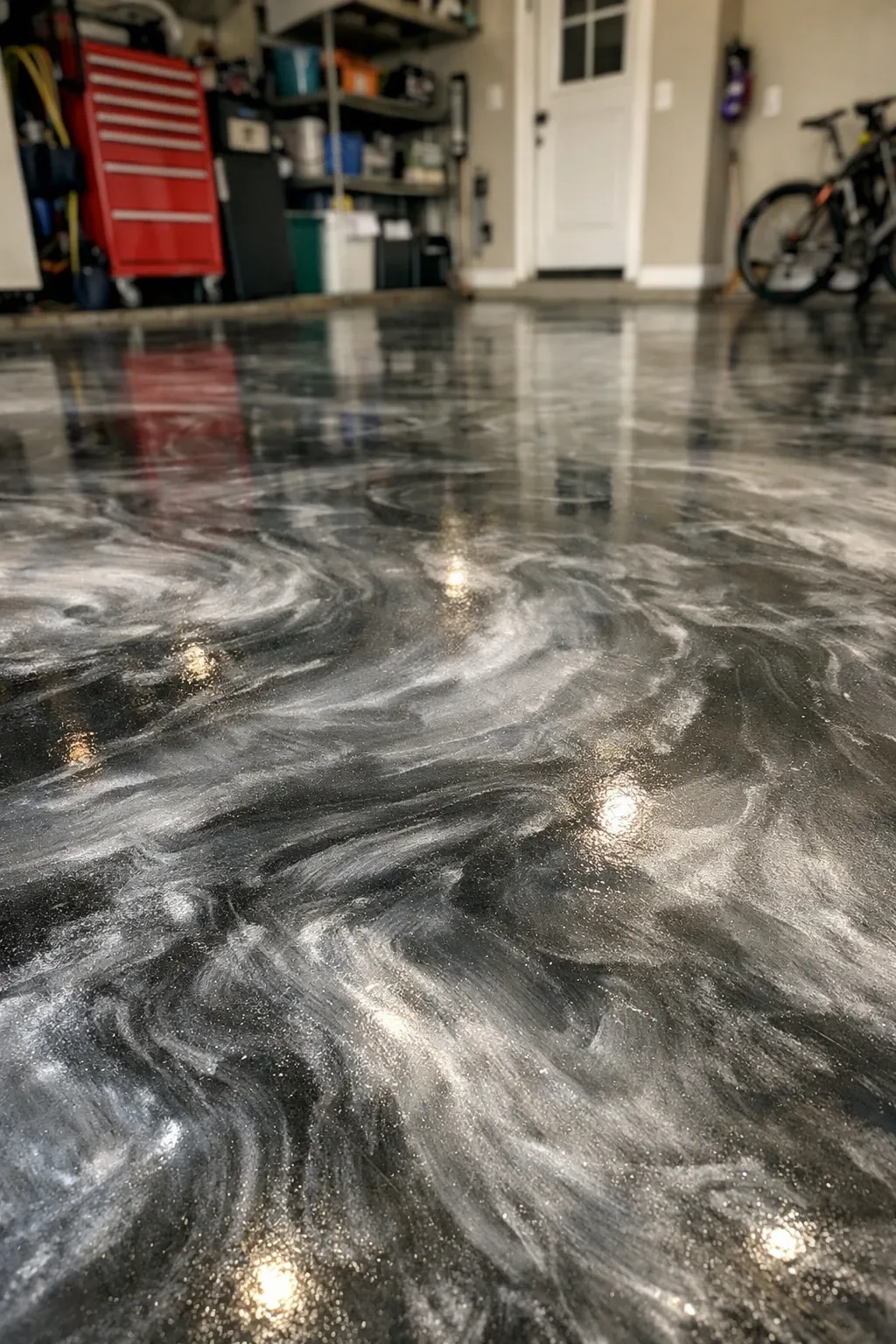 metallic marble epoxy in a garage