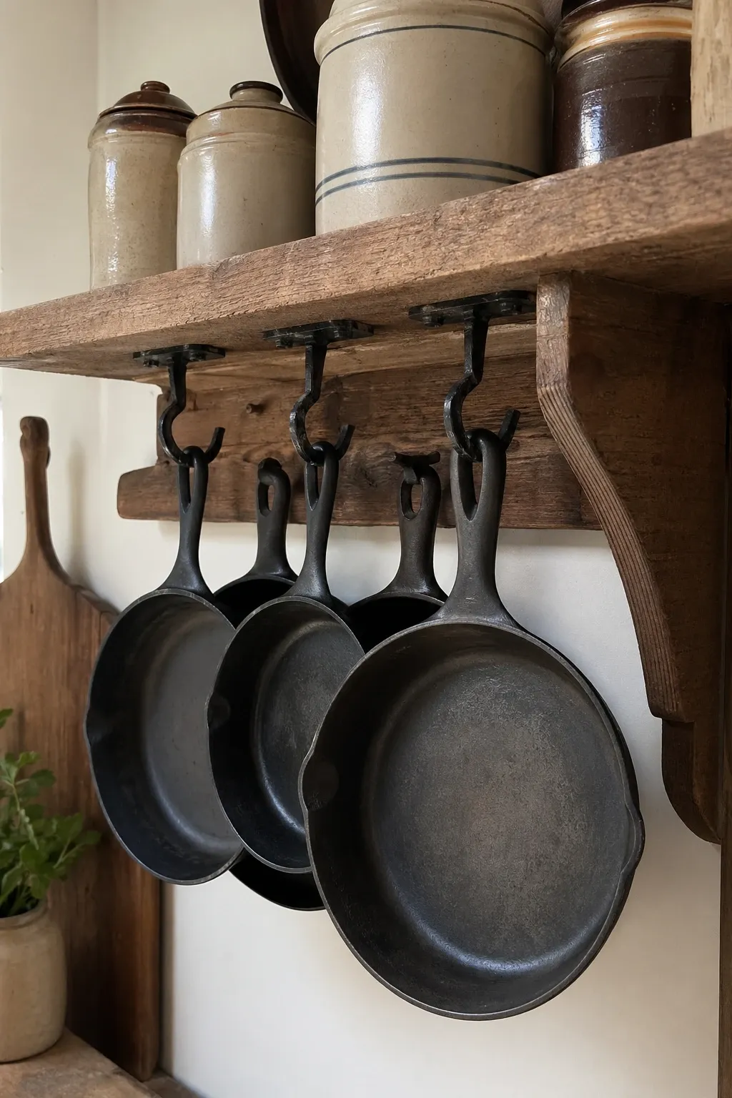 rustic wood shelf with hooks