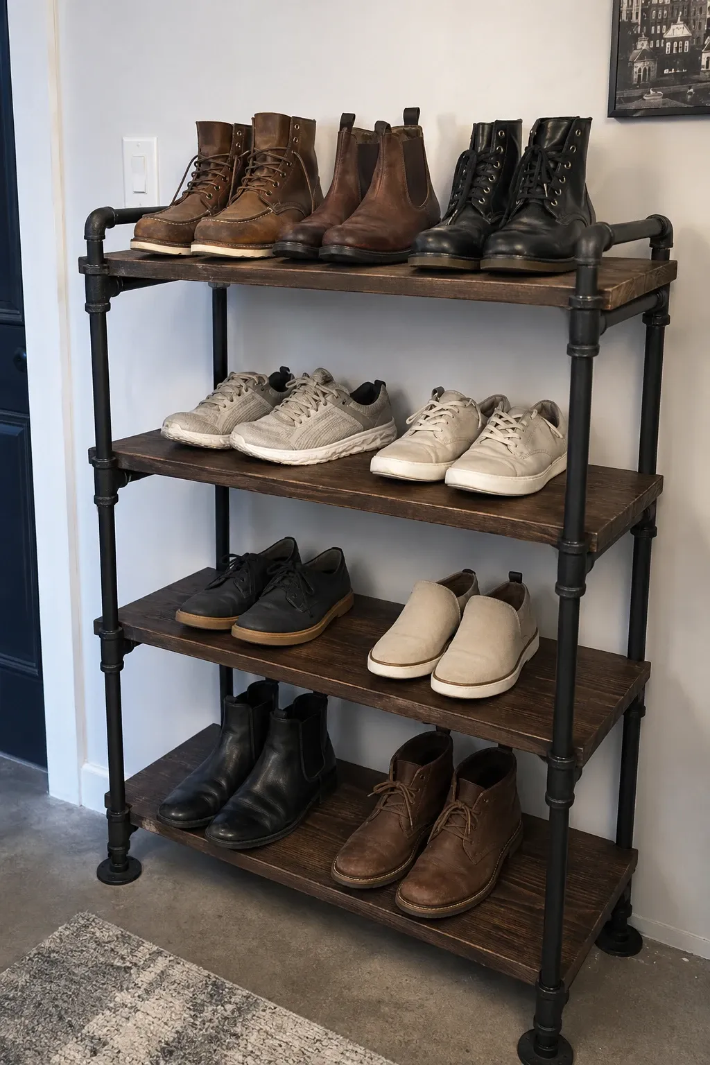 industrial pipe rack in a entryway