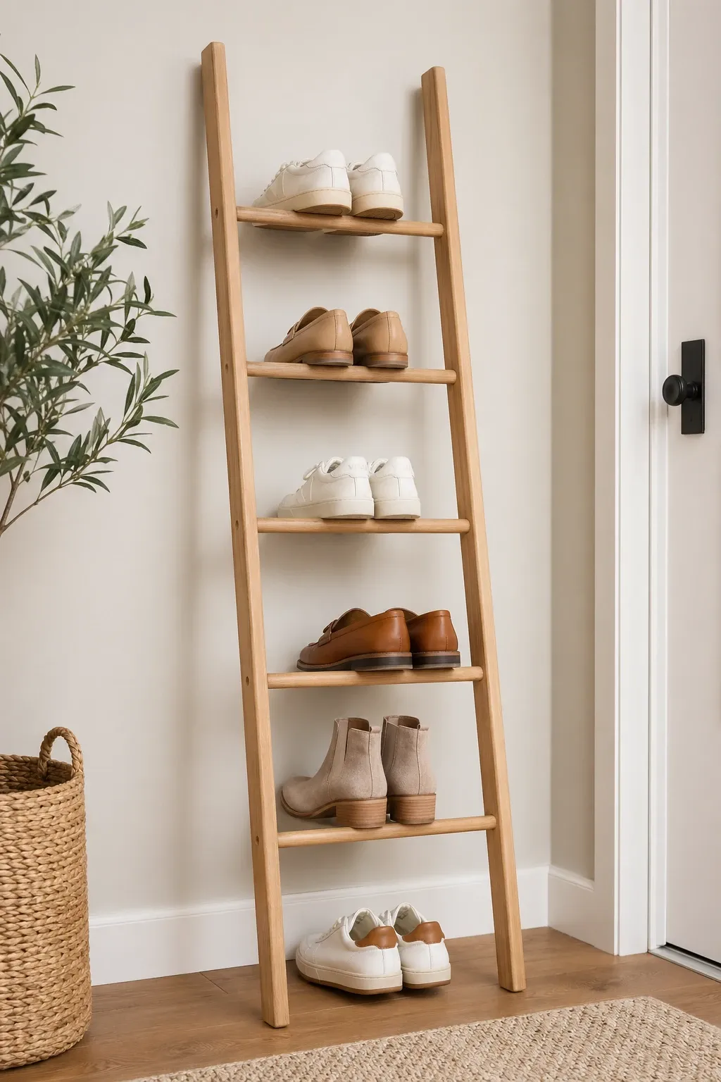 leaning ladder rack in a entryway