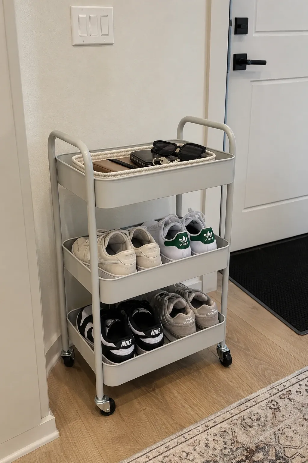 rolling utility cart in a entryway
