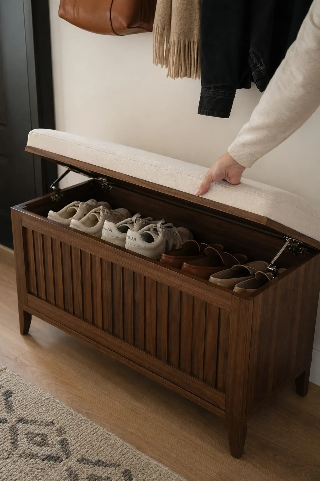 storage bench in a entryway