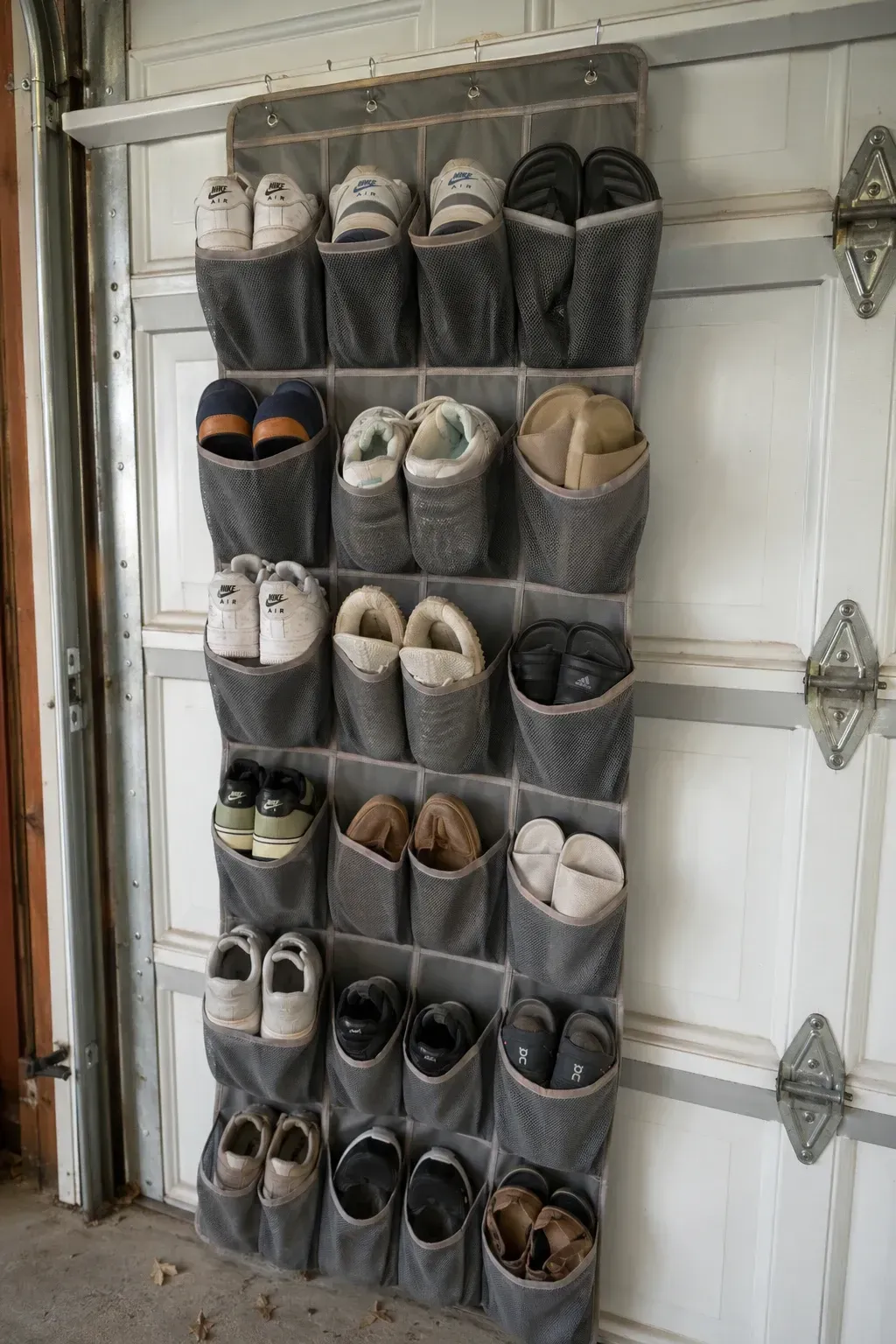 over-the-door pocket organizer in a garage