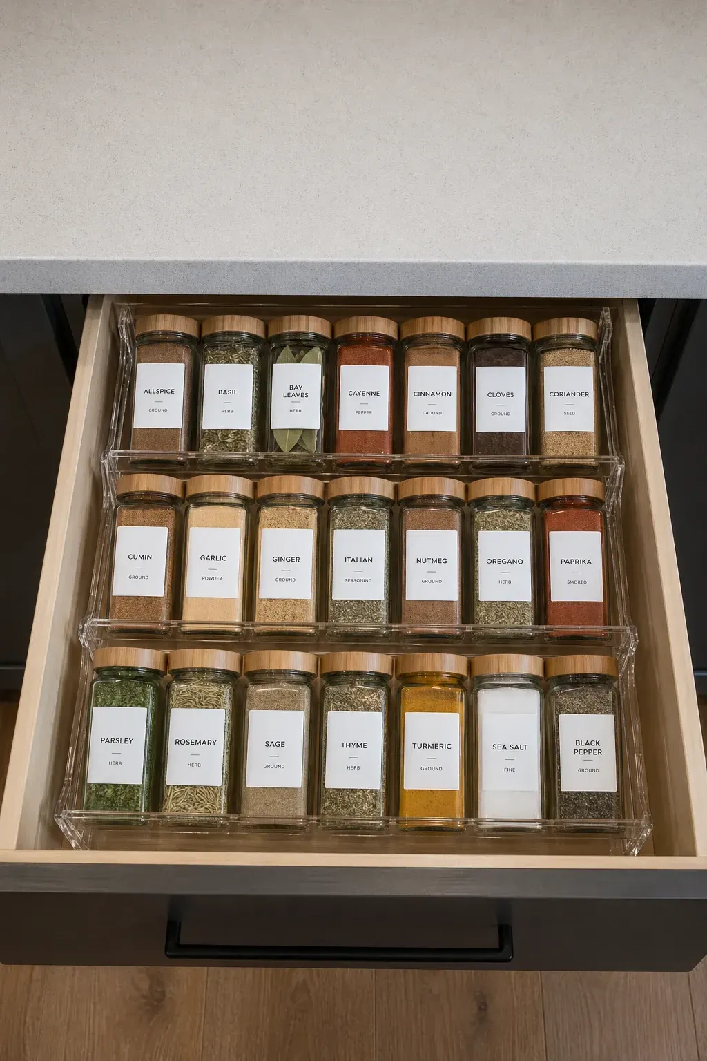 drawer organizer with tiered inserts