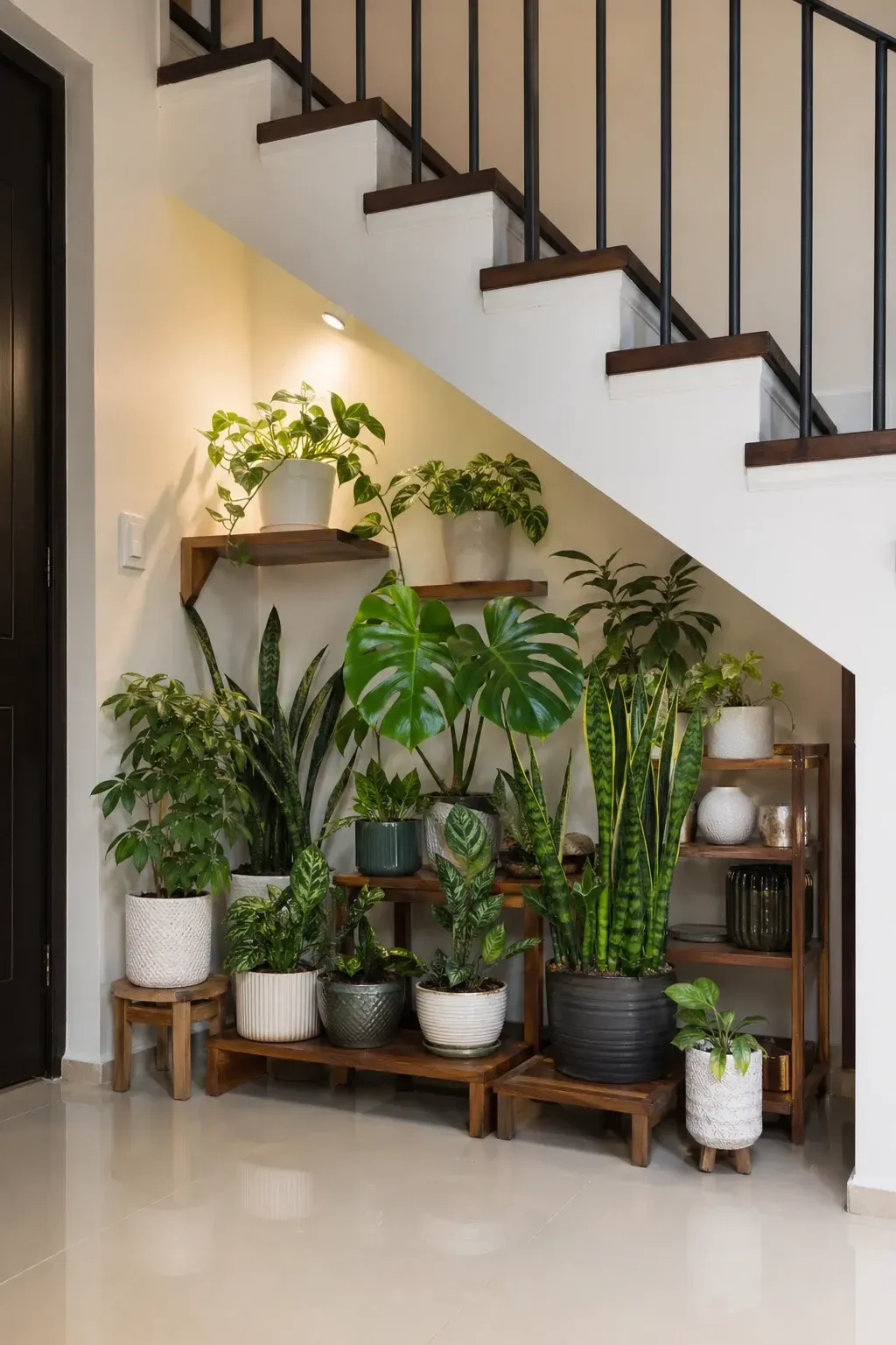 indoor garden area in a stairs
