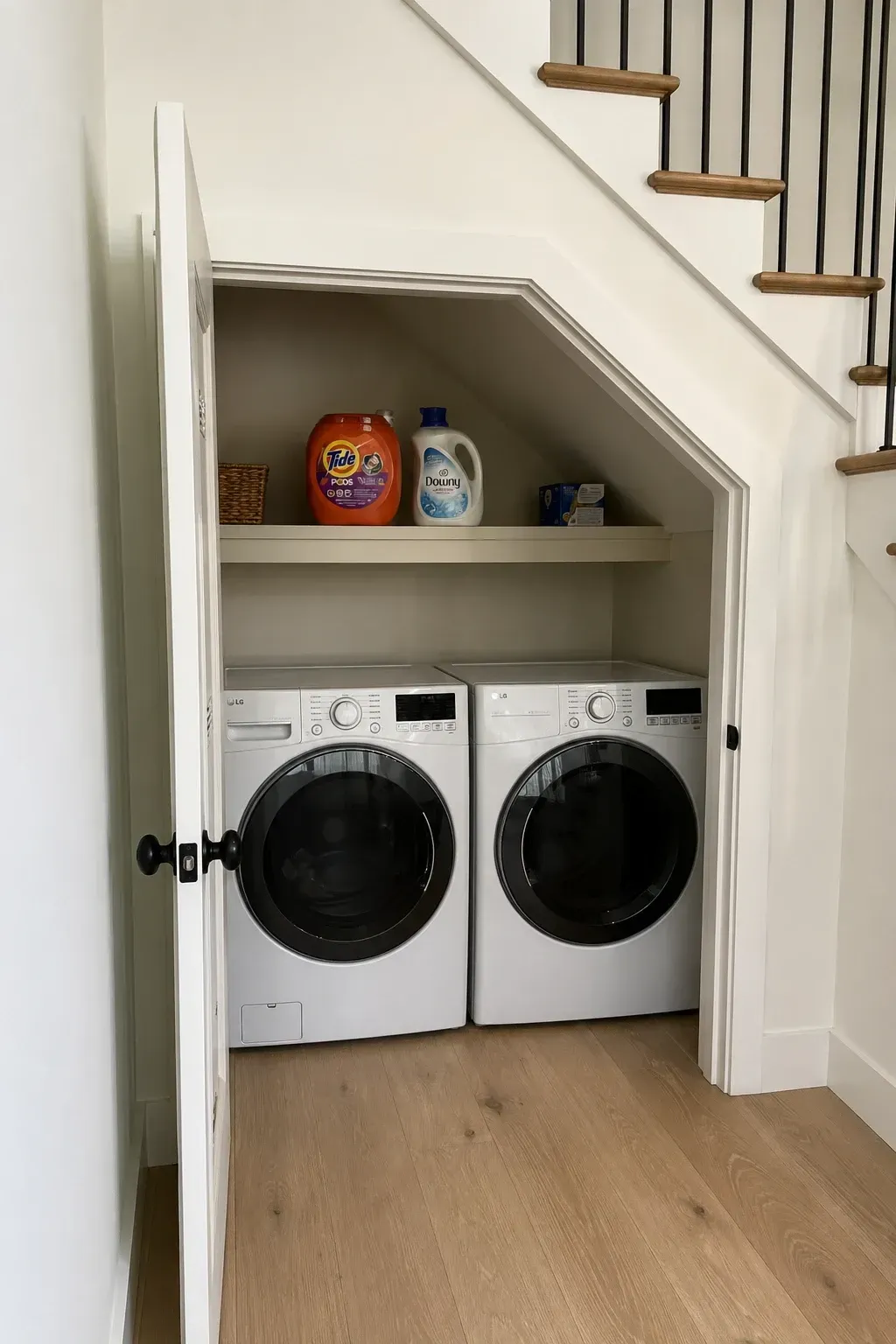 laundry nook in a stairs