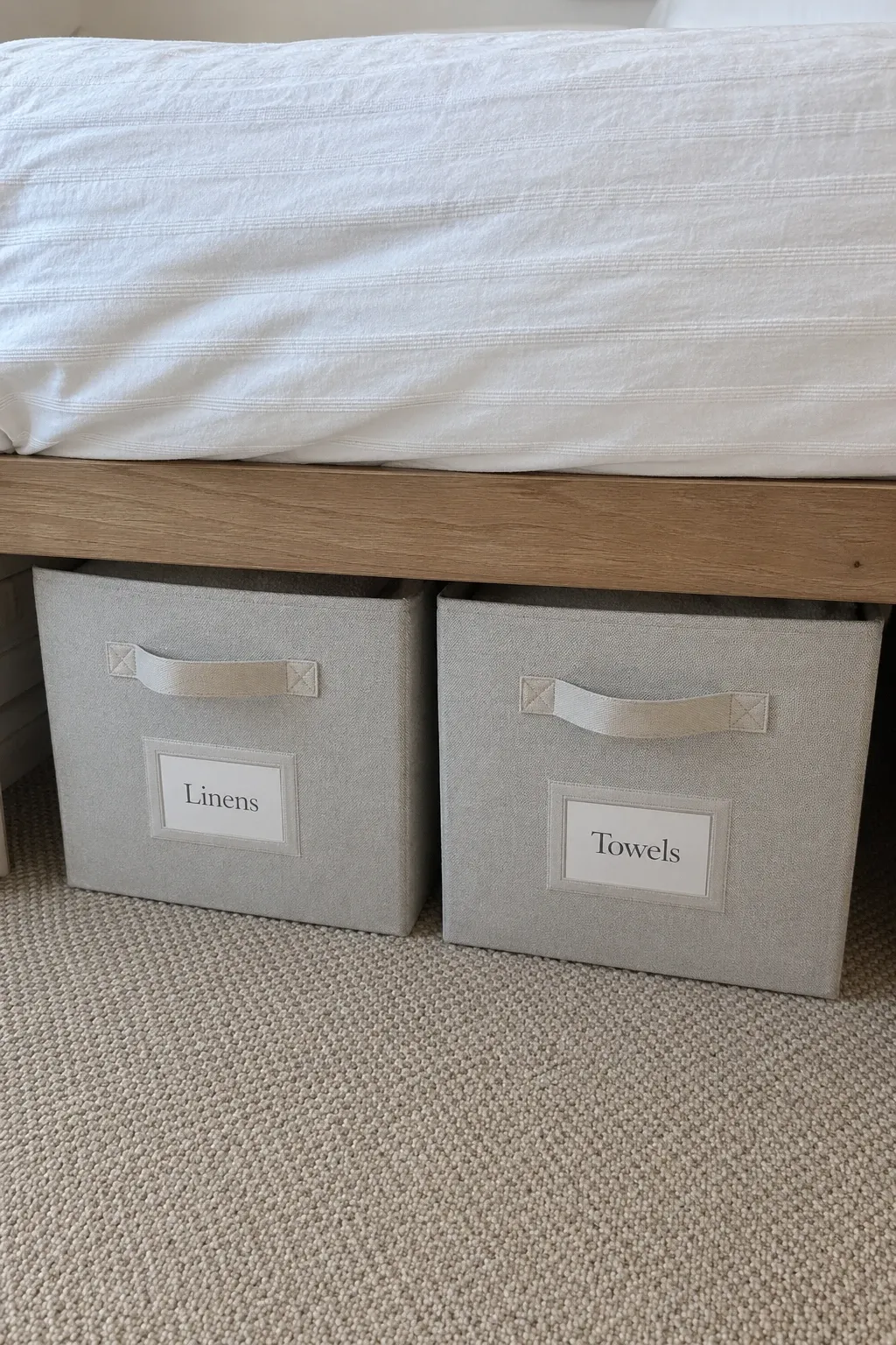 labeled fabric bins with handles