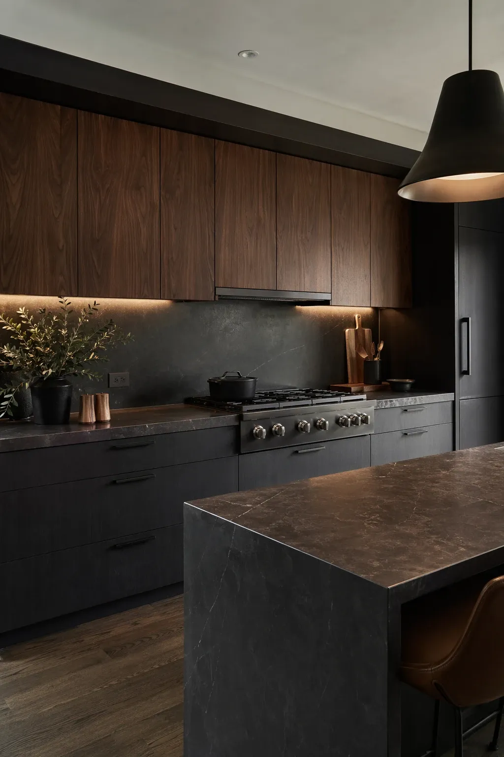 charcoal and walnut in a kitchen