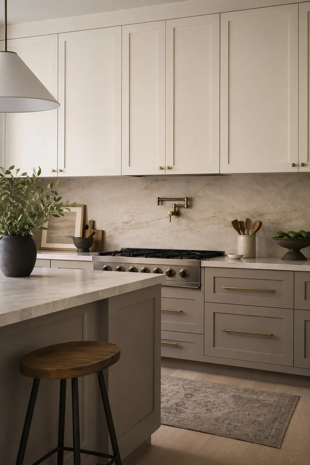 greige and warm white in a kitchen