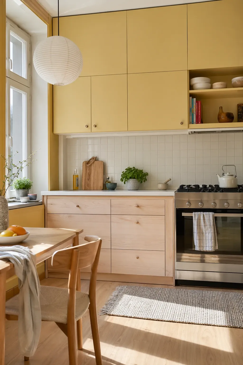 pale yellow and light ash in a kitchen