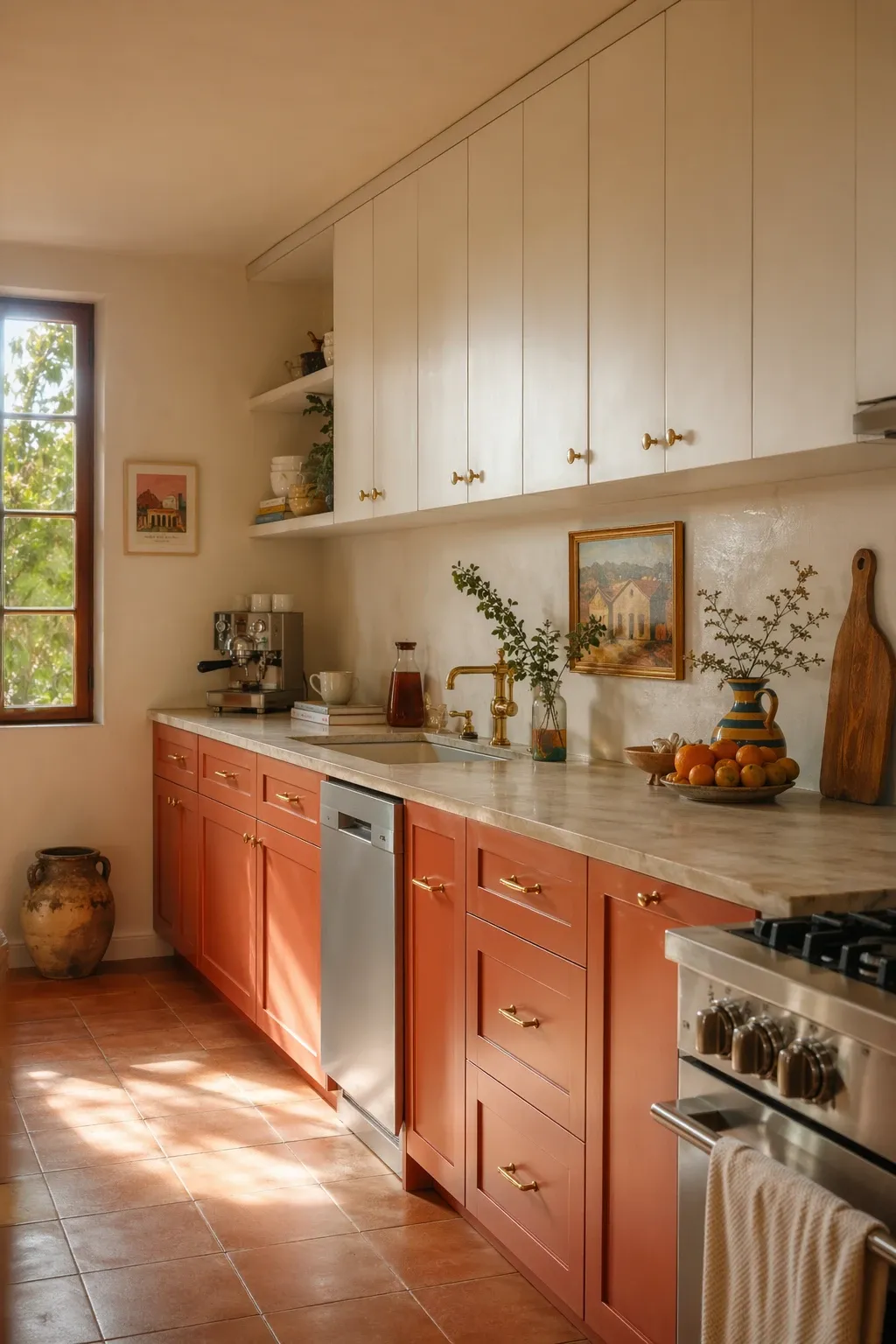 terracotta and cream in a kitchen