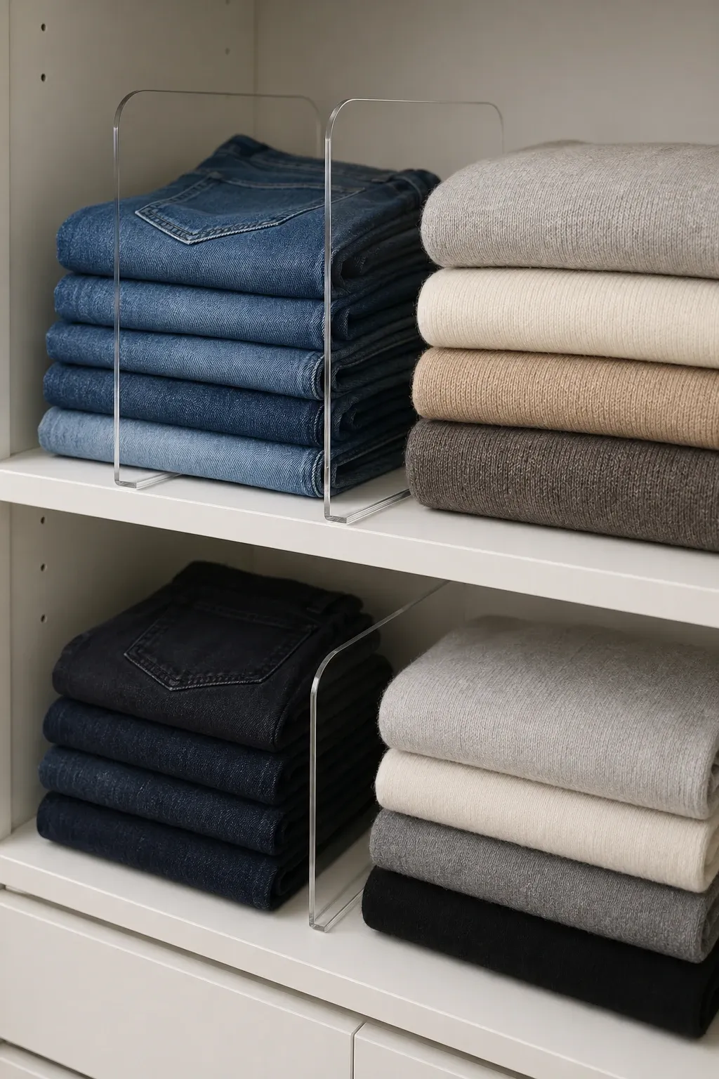 adjustable shelf dividers in a closet