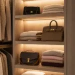 open shelving with led lighting in a closet