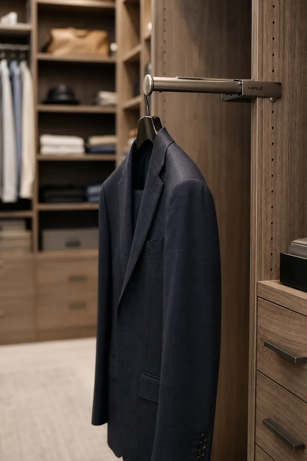 pull-out valet rod in a closet