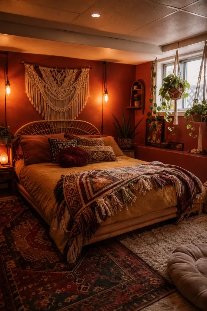 the boho bedroom: layered textiles and flea market finds