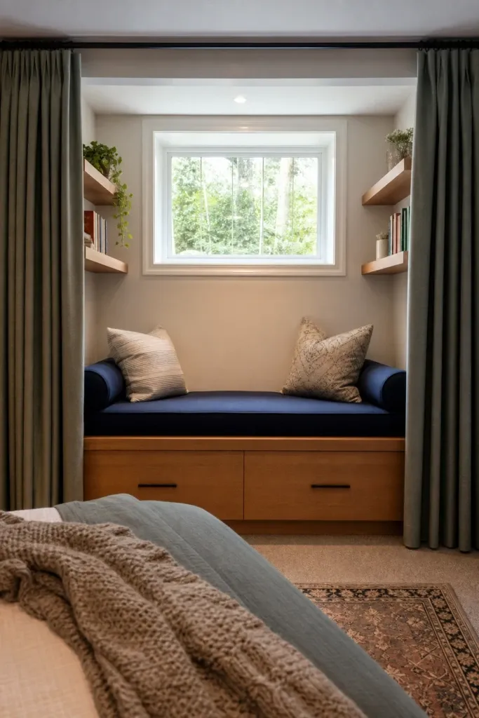 the window seat nook: making the most of the egress well in a bedroom