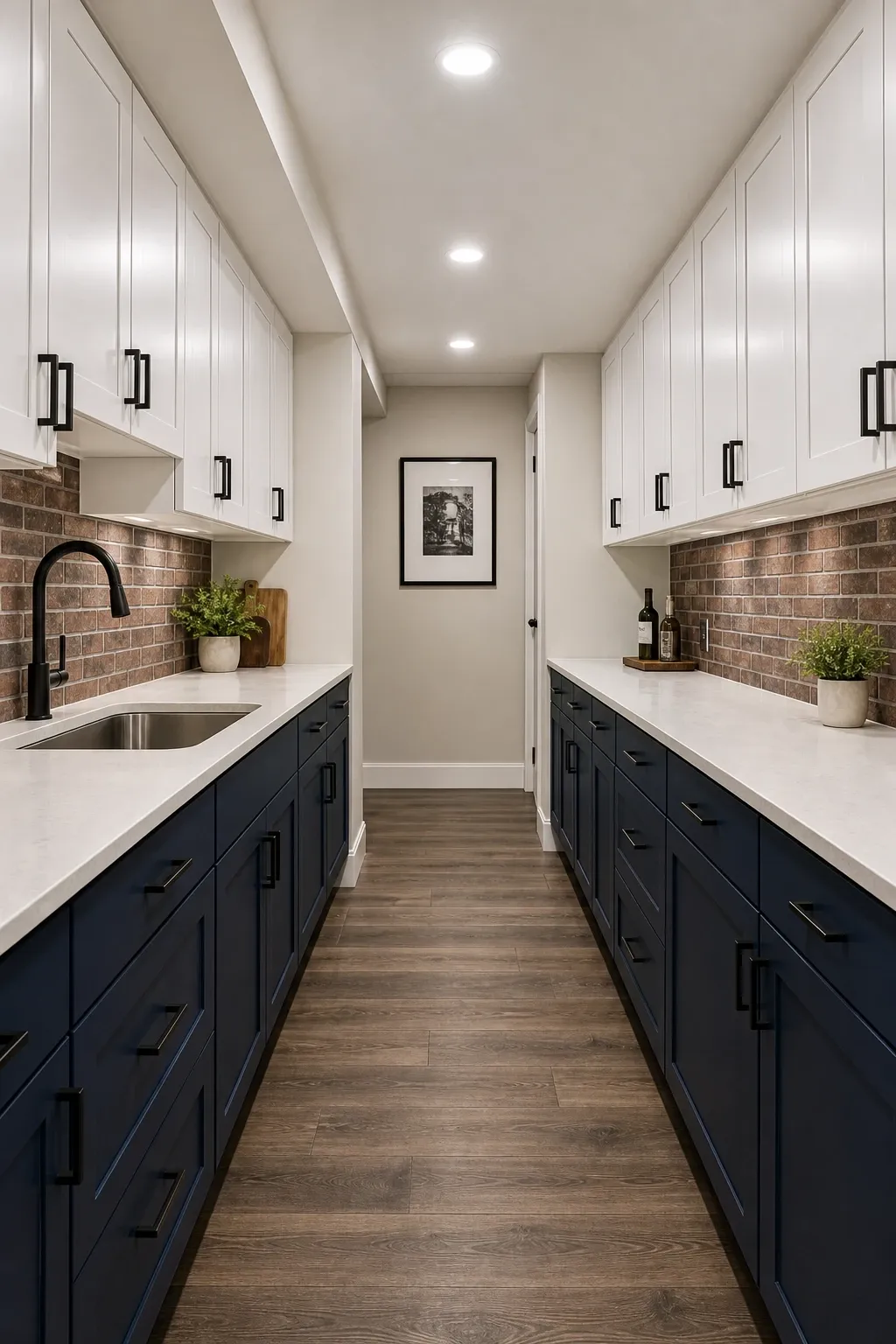 the galley-style basement kitchen